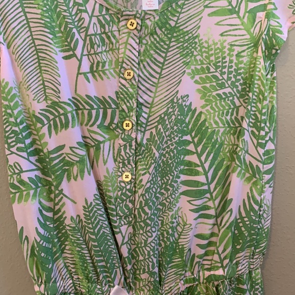 Girls Cherokee Pink and Green Palm Button Up Romper - Picture 4 of 7